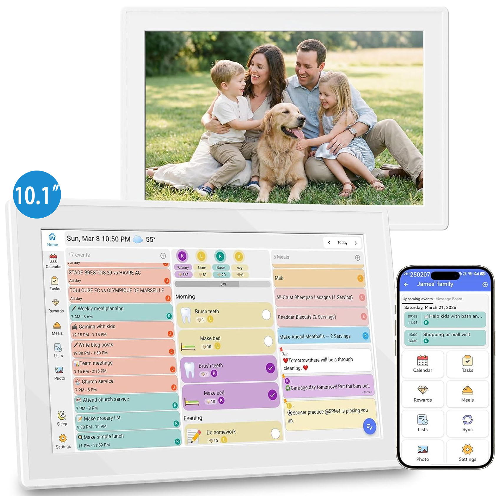 Digital Photo Frame Wifi - Calendrier familial numérique WiFi 10,1 pouces,